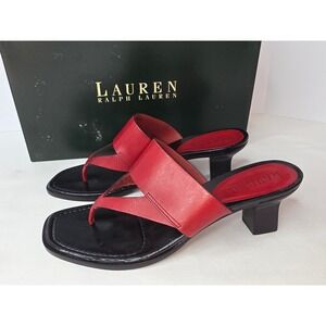 Lauren Ralph Lauren Claudia Red Vachetta Leather Thong Block Heel Sandals 6B
354